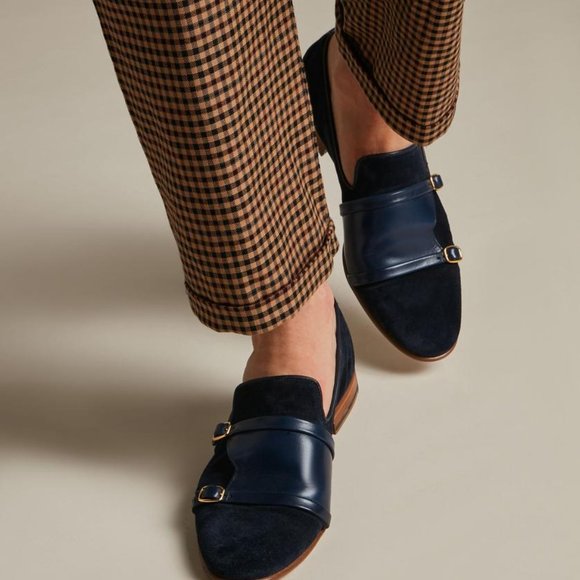Bashwood Handmade Dark Blue Suede and Plain Leather Loafers